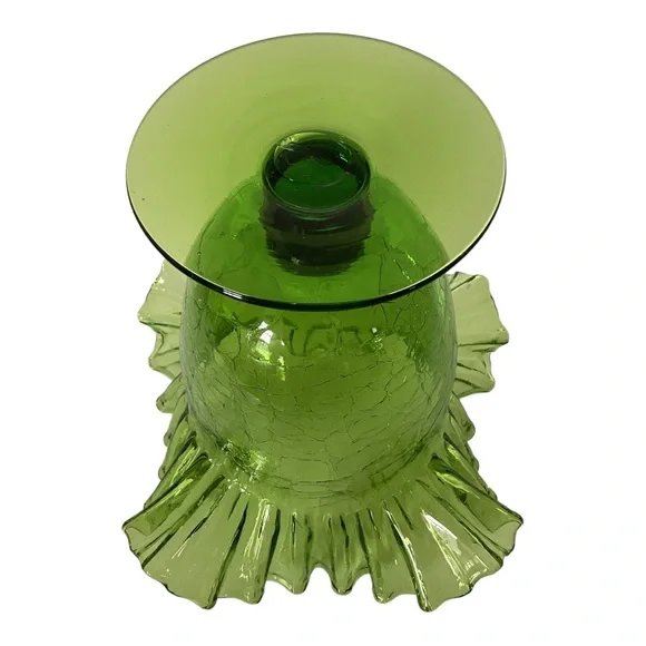 Blenko 388 Green Crackle Art Glass Vase Handcrafted Crimped Ruffled Edge Vintage - Picture 13 of 16